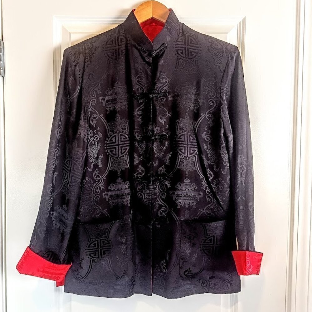 Chinese Black Red Reversible Silk Jacket